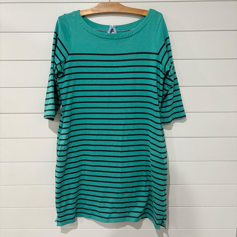 LL Bean | Dress Pullover Striped Green 3/4 Sleeves Cotton Preppy- Size Large
